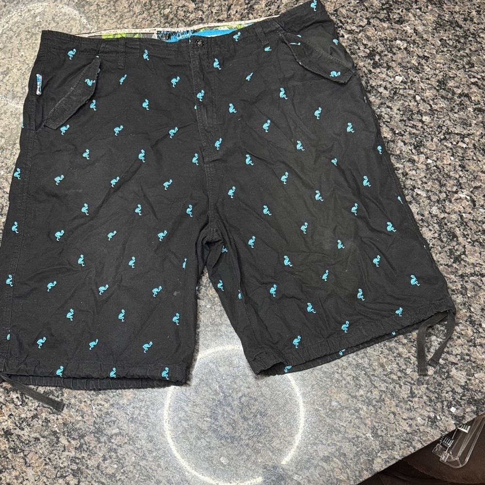 Akademiks chino cargo Black and Blue Patterned flamingo Shorts 42